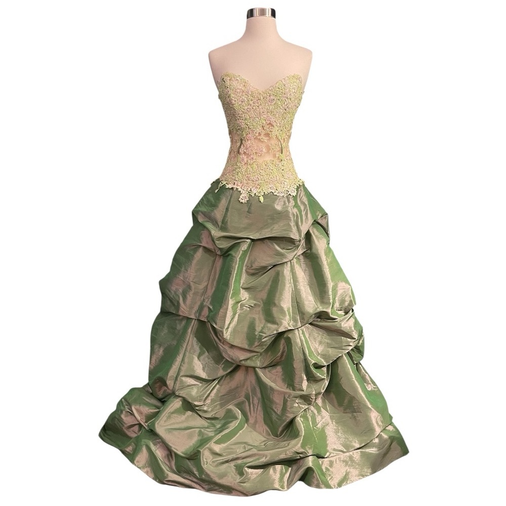 Jovani Green Iridescent‎ Strapless Ball Gown Corset Lace Pageant Dress Size 4 - Picture 4 of 16